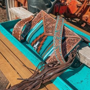 Haute Southern Hyde by Beth Marie “ The San Jose “ Aztec Leather Wristlet Purse